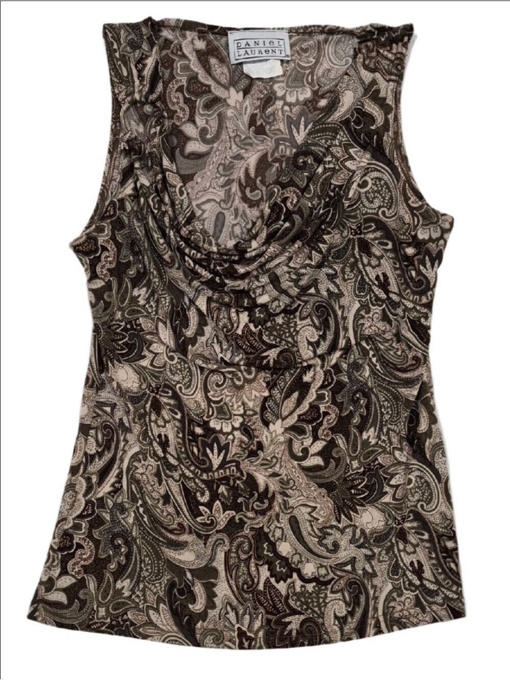 Danial Laurent Brown Paisley Cowl Neck Tank Top Size M